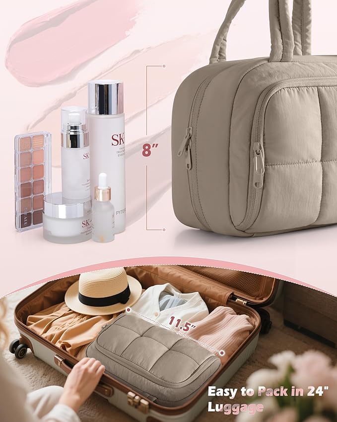Marscamd Travel Makeup Bag for Women, Medium Size, Puffy Cosmetic Organizer