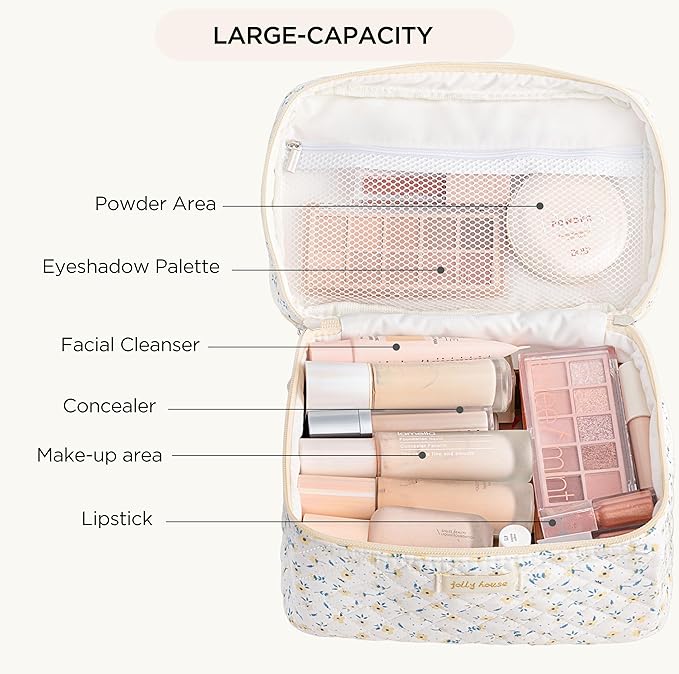 HBselect 2Pcs Travel Makeup Bag Large Quilted Cosmetic Bag Make up Bag