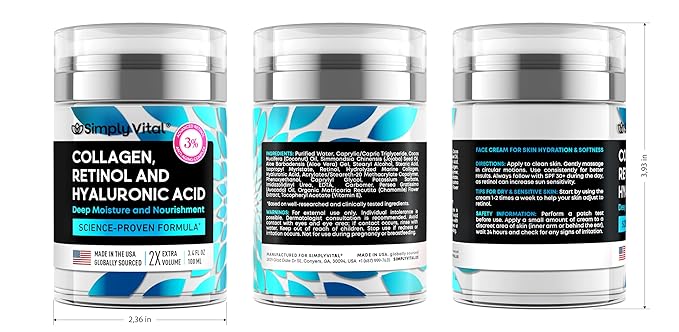 Anti-Aging Face Moisturizer with Retinol, Collagen & Hyaluronic Acid - Moisturizer Face Cream for Women & Men - Visibly Firming & Hydrating Neck Cream - Day & Night Skin Care - 3.4 fl oz