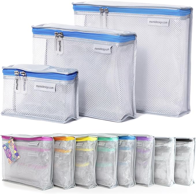 MUMI Travel Toiletry Bag Set of 3 - Clear TSA Approved, Blue