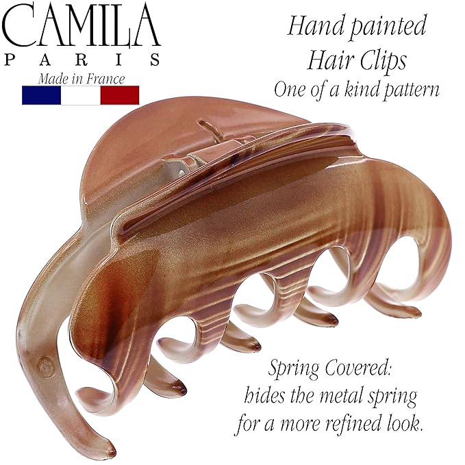 Camila Paris CP3216 French Hair Clips for Women, 3.5" Large Claw Clip Strong Hold All Day, Girl Large Claw Clips for Thick Hair, No Damage No Slip Flat Clip for Women. Made in France