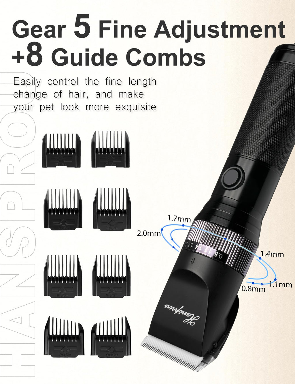 Hansprou Dog Clippers for Grooming, 12V Professional Dog Clippers，Heavy Dutt Corded Pet Hair Trimmer Pet Trimmer for Thick Hair with Guard Combs Brush