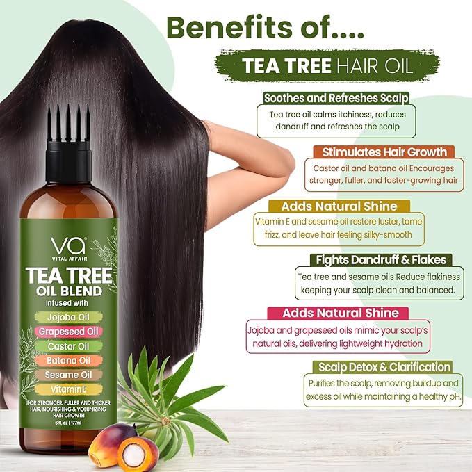 Tea Tree Hair Growth Oil 6 Fl Oz With Jojoba, Castor, Batana Oil