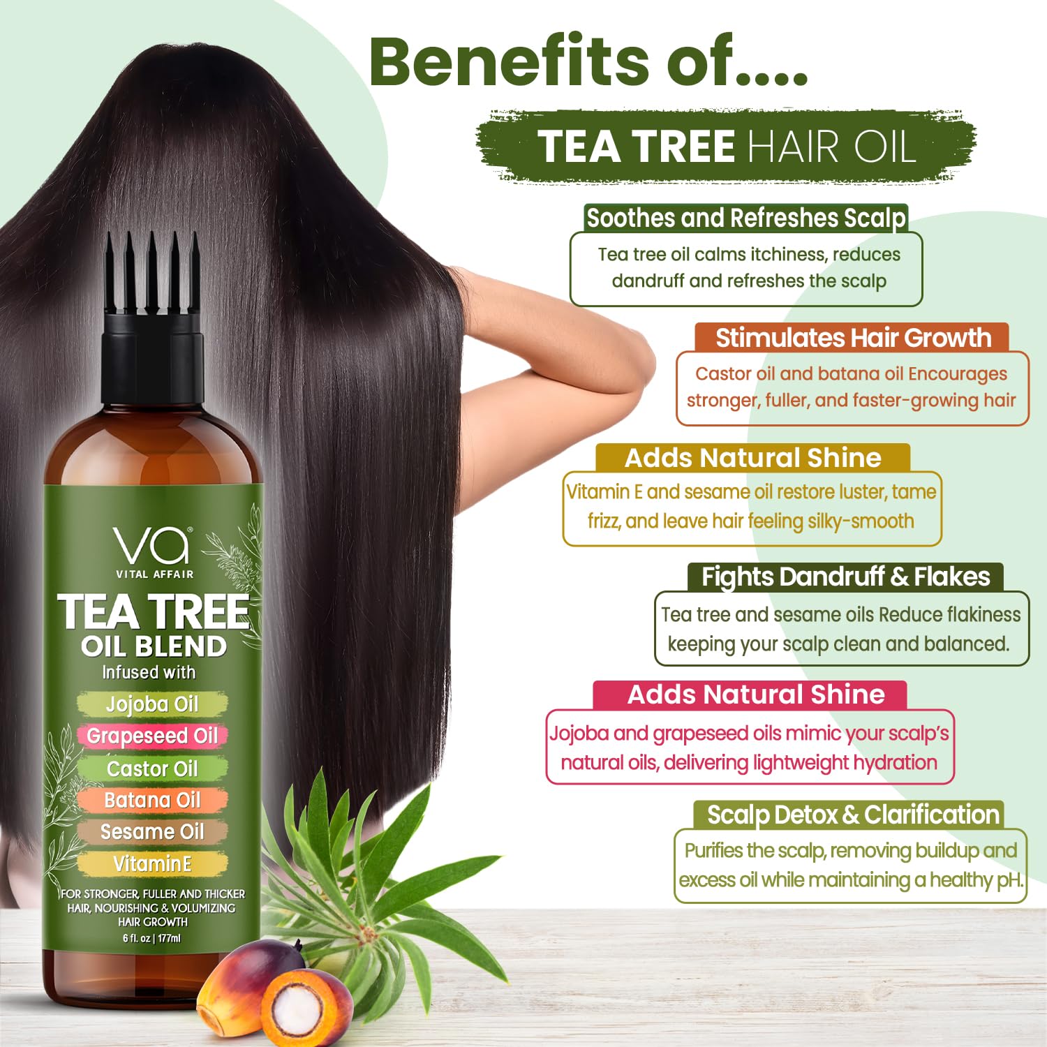 Tea Tree Hair Growth Oil 6 Fl Oz With Jojoba, Castor, Batana Oil
