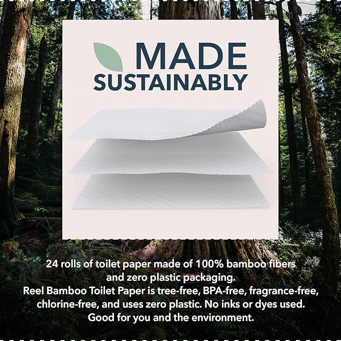 Reel Premium 3-Ply Bamboo Toilet Paper - 48 Rolls, 300 Sheets per Roll