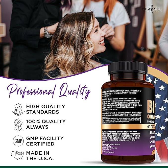 NEW AGE Biotin Collagen Keratin Hyaluronic Acid - Hair Growth Vitamins for Men and Women, Nails, Hair, Skin Vitamins and DHT Blocker with Vitamin E Folic Acid Pumpkin Seed MSM- 180 Count