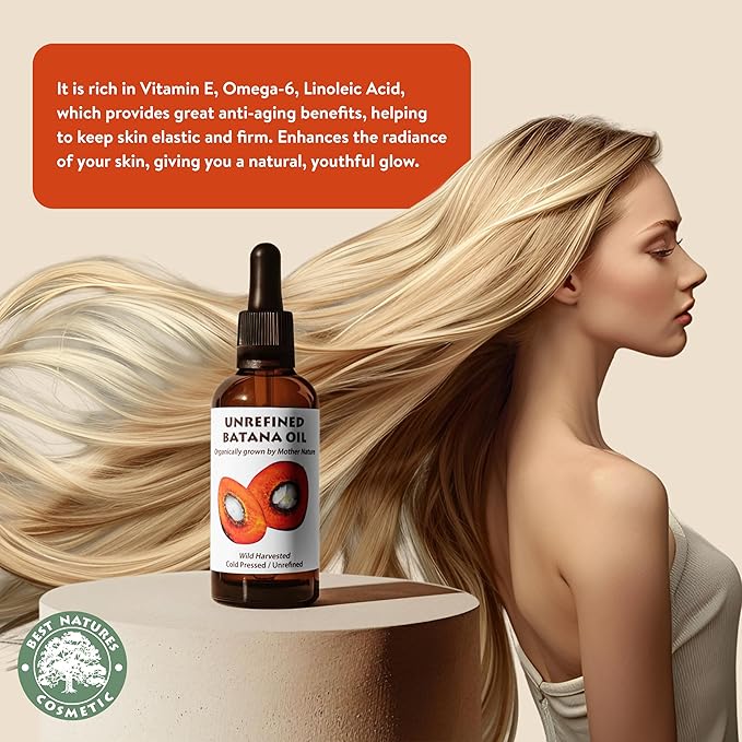 Best Nature's Cosmetics Batana Oil for Hair Growth and Repair: Raw Batana Oil from Honduras - 100% Pure & Natural - For Thicker & Stronger Hair. Recognized by Dr. Sebi (1 fl oz)