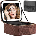 Extrei Gent Makeup Travel Train Case with Mirror LED Light 3 Adjustable Brightness Large Cosmetic Bag Portable Storage Adjustable Partition Waterproof Makeup Brushes Make up Jewelry Gift for Women