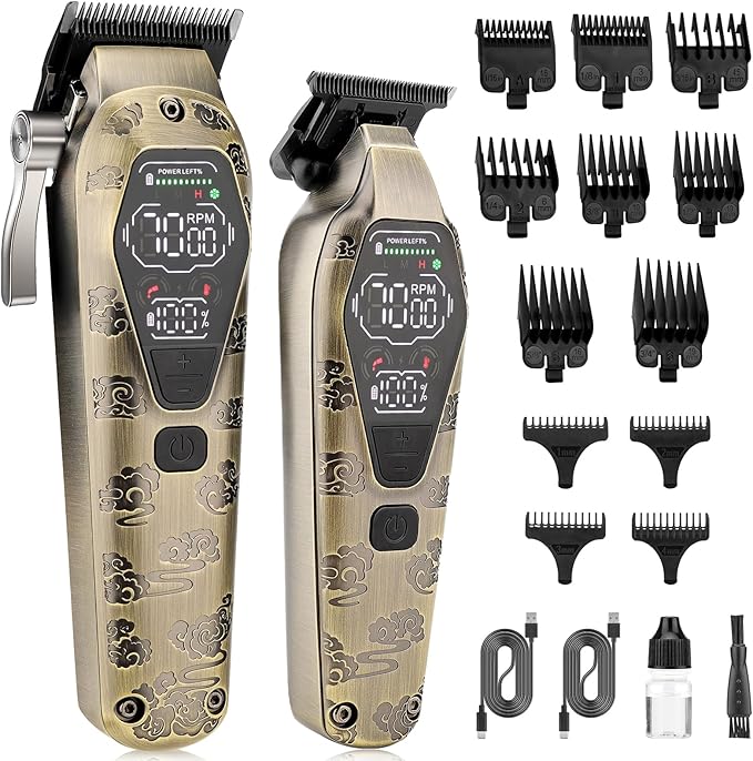 QREEYX Professional Hair Clipper for Men - Cordless Clippers and Trimmers Set, Heavy-Duty Motor Hair Cutting Kits with LED Display, 7000RPM High-Power Motor, USB Charging, Gifts for Men, Bronze