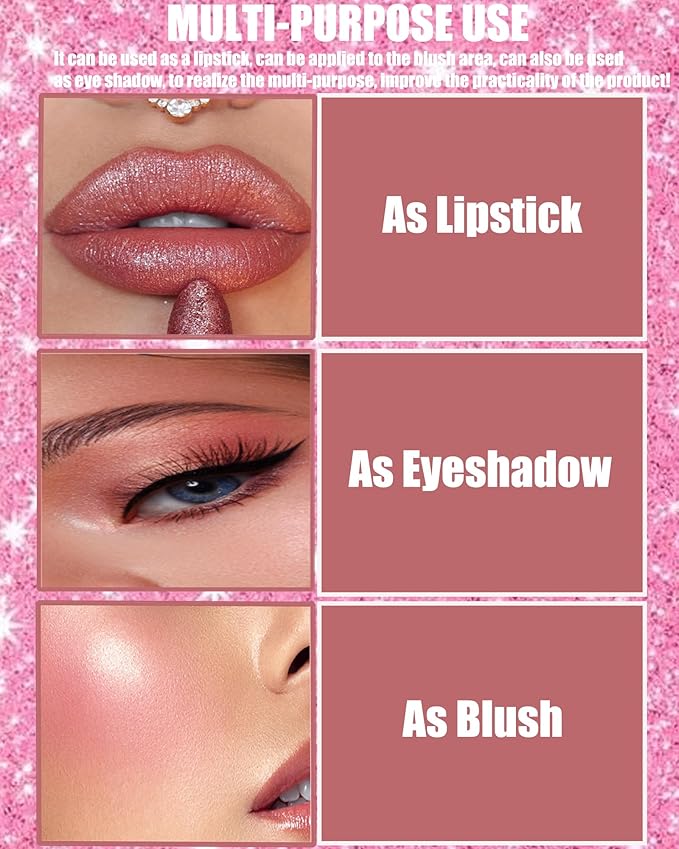 Metallic Rose Pink Glitter Lipstick for Women,Glitter Diamond Shiny Shimmer Nude Lip Gloss Long Lasting Sparkling Waterproof Matte Lipgloss Lipstick,High Pigmented Red Lipstain Lip Color Makeup -03