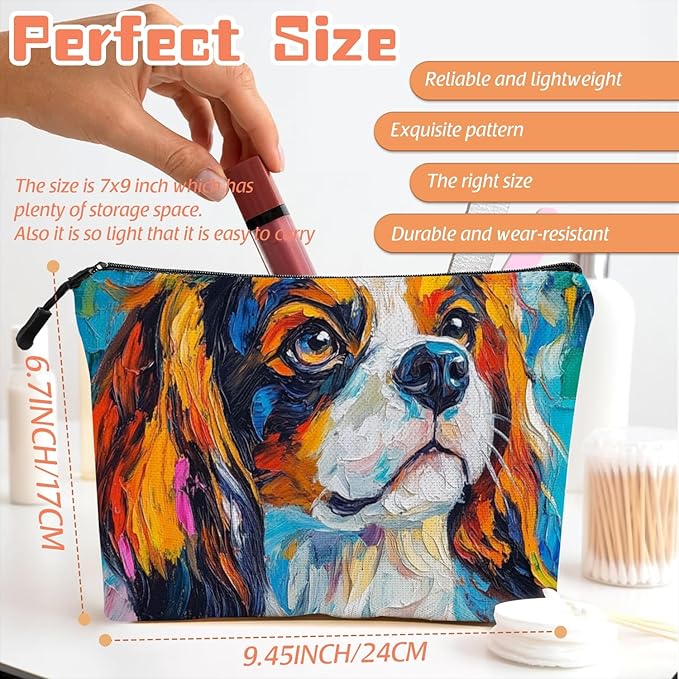 Scribesense Cosmetic Bags Travel Makeup Toilet Case Waterproof Pouch for Women Girls 6.7X9.45inches - Vivid Artistic - Spaniel Canvas