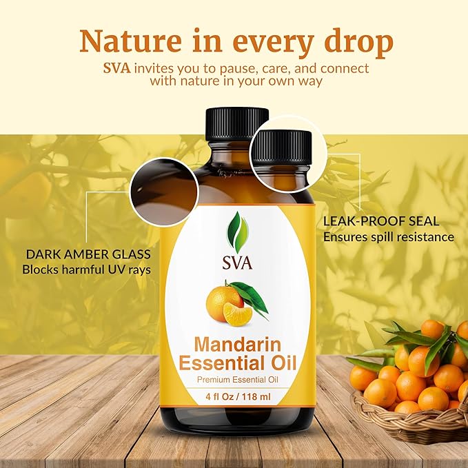 SVA Mandarin Essential Oil, Glass Bottle with Dropper, 4 Oz (118 ml)