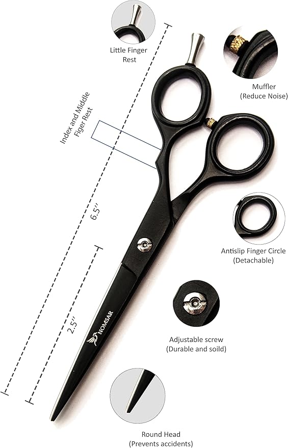 NOMSAR Professional Hair Cutting Scissors Kit, Sharp Fine Blades, Premium Stainless Steel Hairdressing Shears, Haircut Beard Trimming Grooming Set for Barber Salon Home Men Women Pets (Black-Silver)