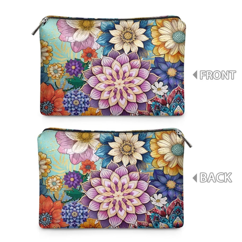 COEQINE Gothic Makeup Bags for Women Floral Wallet Leather Cosmetic Case With Zipper Soft Waterproof Lip Makeup Organizer Handbag