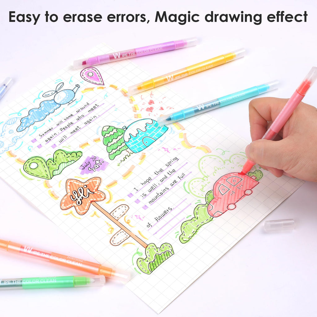 HANKU Erasable Highlighters, 10 Assorted Pastel Colors, Dual Tip Markers