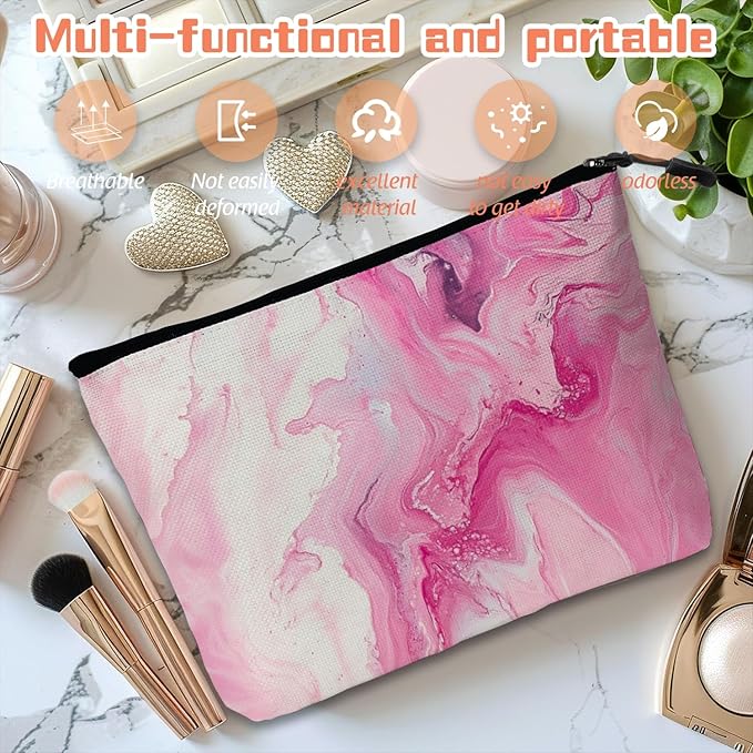 Scribesense Cosmetic Bags Travel Makeup Toilet Case Waterproof Pouch for Women Girls 6.7X9.45inches - Pink And White Fluid Art