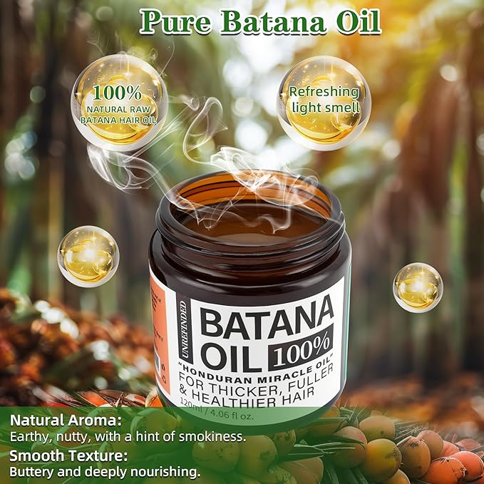 Batana Oil for Hair Growth Dr. Sebi 100% Natural, Unrefined and Organic Batana Oil from Honduras, for Frizz, Split Ends, Texture & Shine, 4.06 Ounce Jar