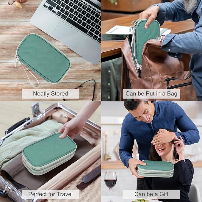 FYY Electronic Organizer, Travel Tech Pouch, Cable Organizer Green Quilted