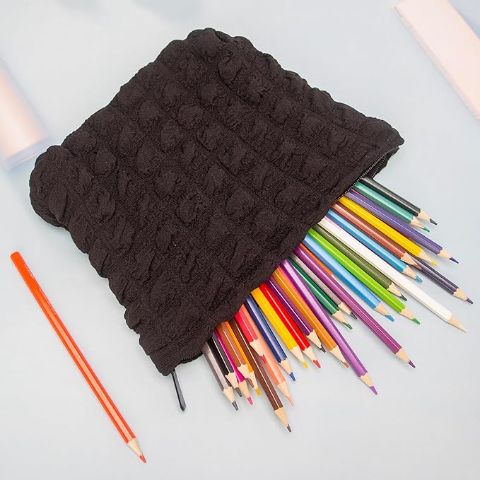 Flat Makeup Bag for Women,Zipper Cosmetic Pouch for Purse,Bubble Black