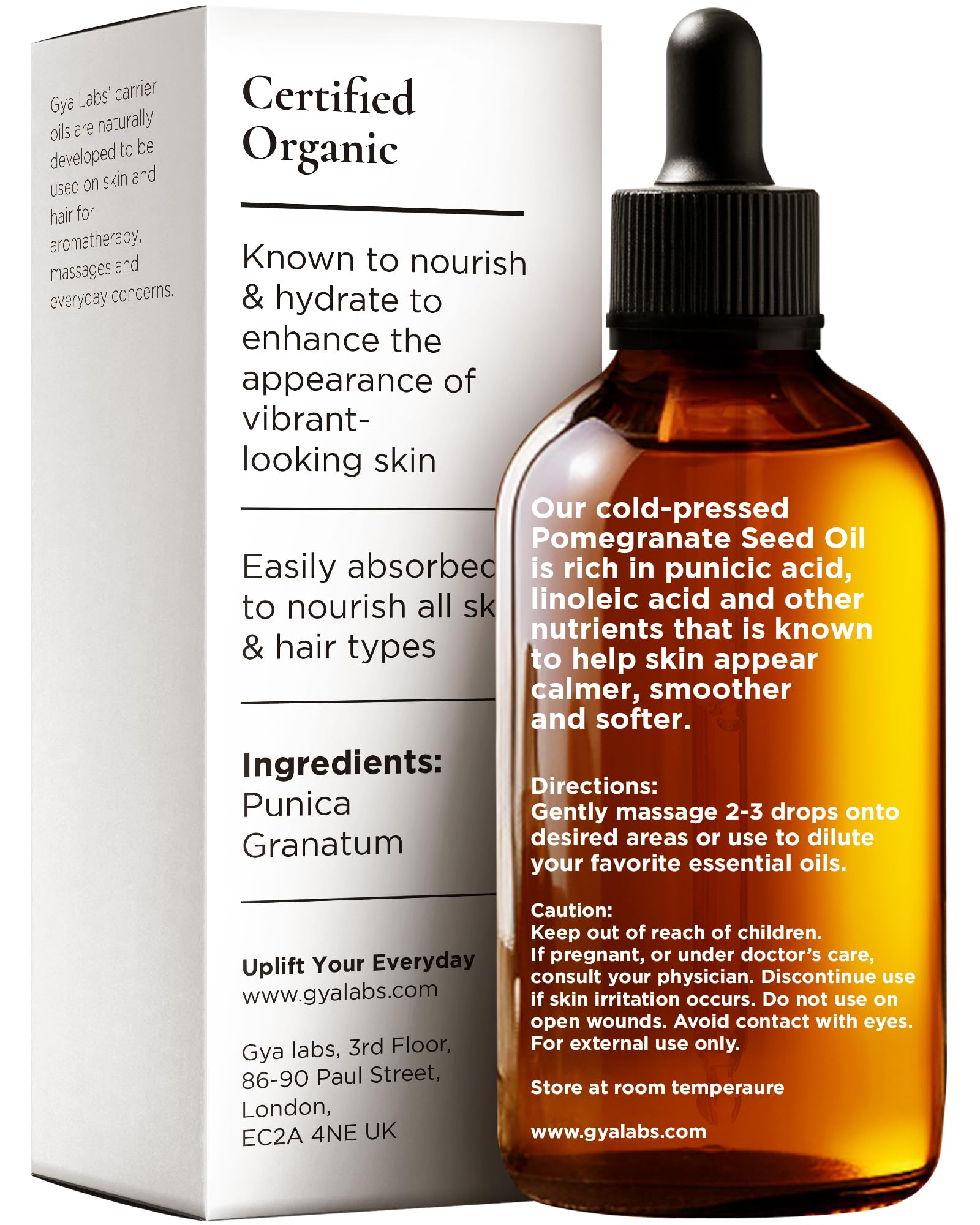 Gya Labs USDA Organic Pomegranate Seed Oil - 3.4 Fl Oz - Carrier Oil for Hair, Skin, Face, Scalp & Body Massage