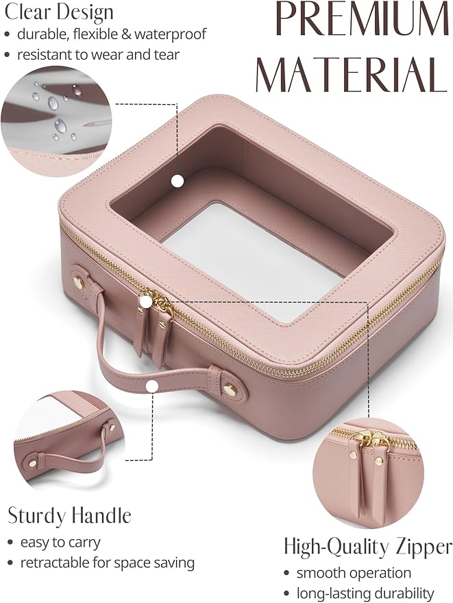 Popvibe Clear Makeup Bag Travel Cosmetic Case Toiletry Bag with Zipper Make Up Case Traveling, Stone, Medium and Large