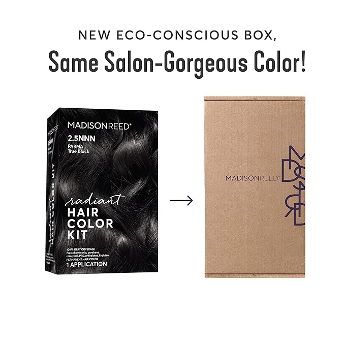Madison Reed Radiant Hair Color Kit - 100% Gray Coverage for Resistant Grays, 2.5NNN Soft Black (Parma Black) | PPD-Free & Ammonia-Free, 1 Pack