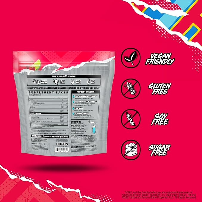 GHOST Hydration Sticks, 24 Electrolyte Powder Packets, Sonic Cherry Limeade