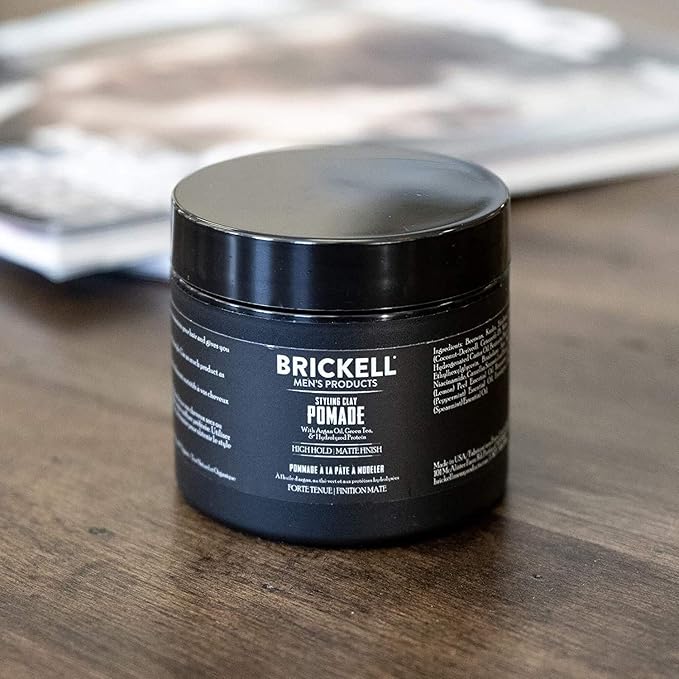 Brickell Men's Products Hair Styling Clay Pomade For Men, Strong Hold & Matte Finish, Product for Modern Hairstyles, With Argan Oil, Niacinamide, and Hydrolyzed Protein, 2 Ounces, Scented