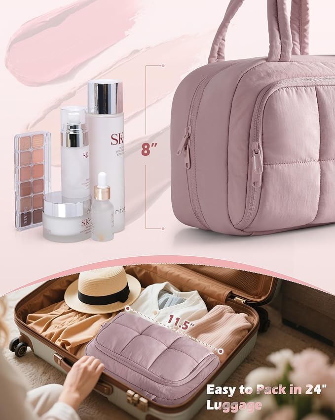 Marscamd Travel Makeup Bag for Women, Medium Size, Puffy Cosmetic Organizer