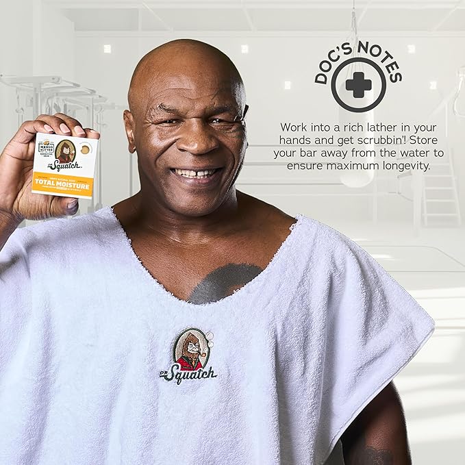 Dr. Squatch Total Moisture Natural Men’s Bar Soap – Non-Drying 2-in-1 Face + Body Soap Bar – Plant-Based Ingredients, Created for All Skin Types – Gifts for Men – Mango Butter, 5oz (3-Pack)
