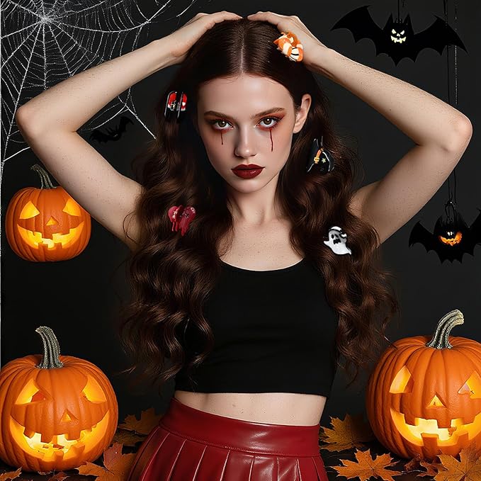 Small Halloween Hair Clips for Women Rhinestone Pumpkin Acetate Claw Clip