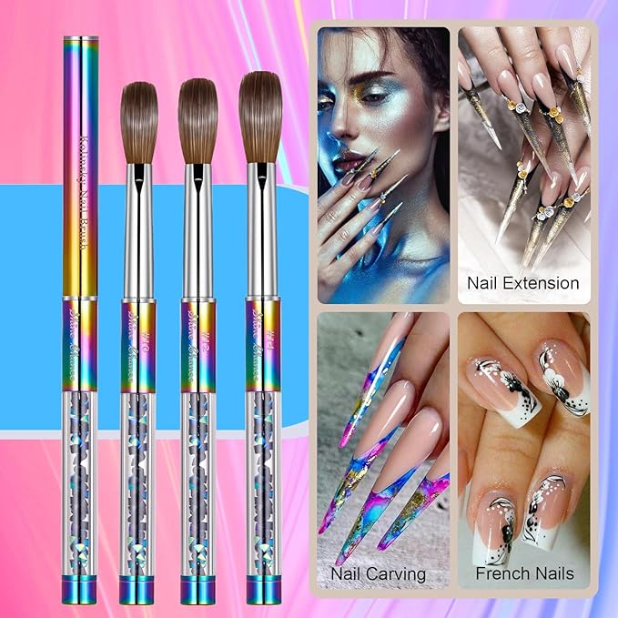 Shine Chance Acrylic Nail Brush Size 10, 100% Real Kolinsky Art Nail Brush for Acrylic Powder Application, Handmade Women Manicure Nail Extension Tool for Professional DIY Home Salon and Beginners