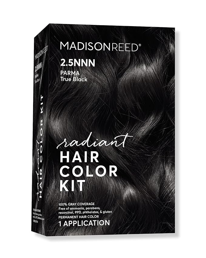 Madison Reed Radiant Hair Color Kit - 100% Gray Coverage for Resistant Grays, 2.5NNN Soft Black (Parma Black) | PPD-Free & Ammonia-Free, 1 Pack