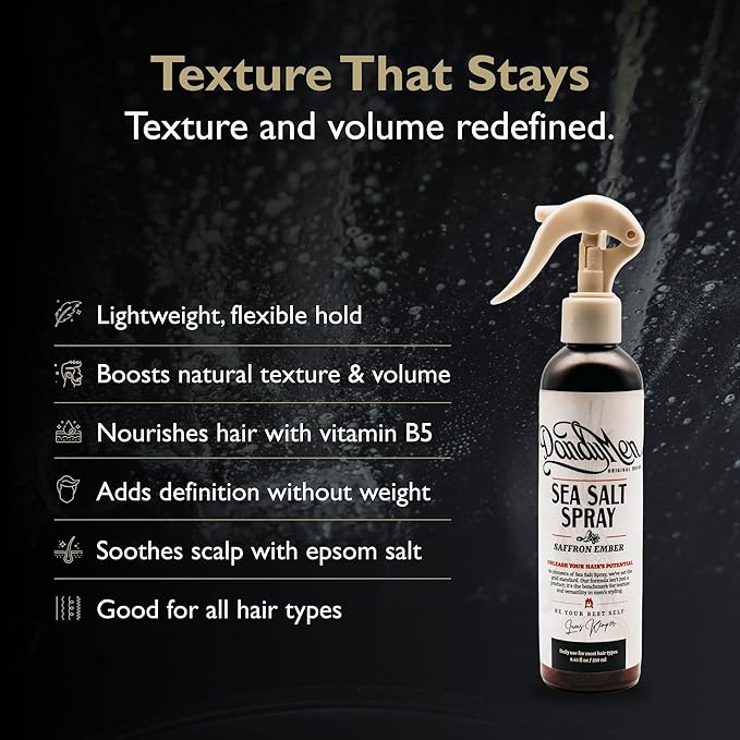 DandyMen Sea Salt Spray for Men – Texturizing & Volumizing Hair Spray for Beachy Waves, Matte Finish - Saffron Ember, 1-pack
