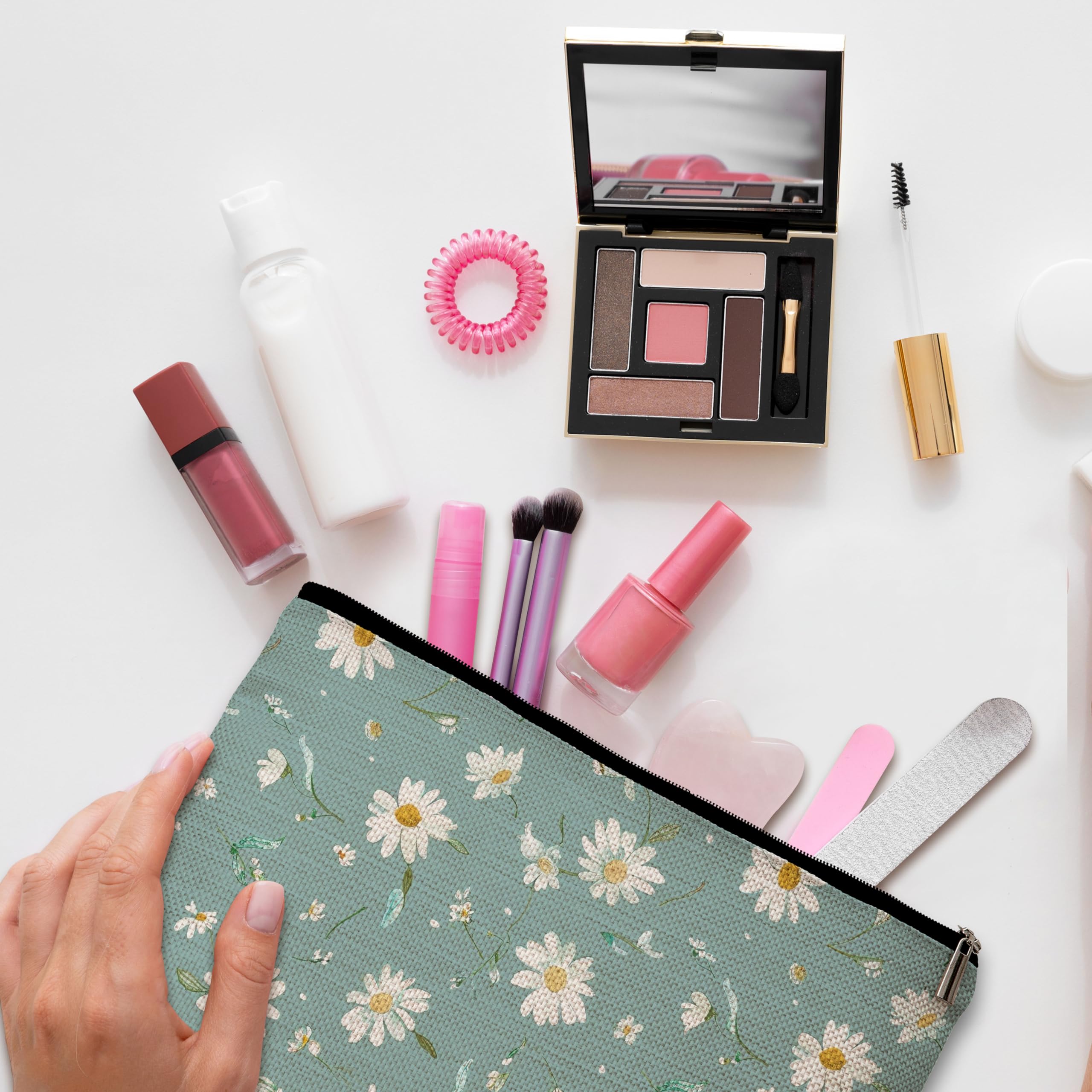 GREOXG Floral Makeup Bag, Small Travel Cosmetic Bag with Zipper, Cute Makeup Pouch Gift Ideas for Women Teen Girls Friends Mom Sisters Teacher Birthday Christmas Wedding Graduation-E21