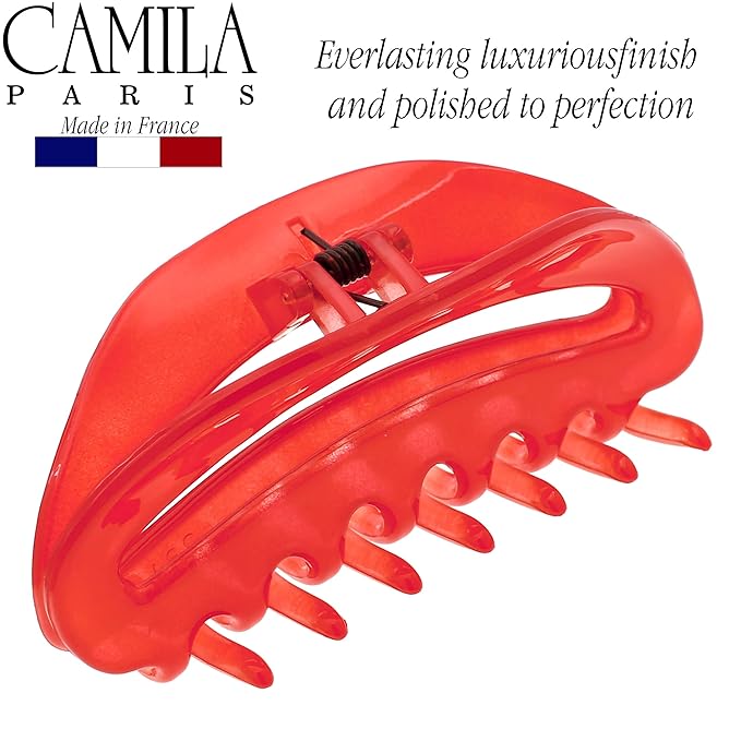 Camila Paris CP2547 French Hair Clips for Women, 3.5" Red Large Claw Clip Strong Hold All Day, No Damage No Slip Claw Clips for Thick Curly Wavy Fine Straight Hair, Jaw Clip Made in France