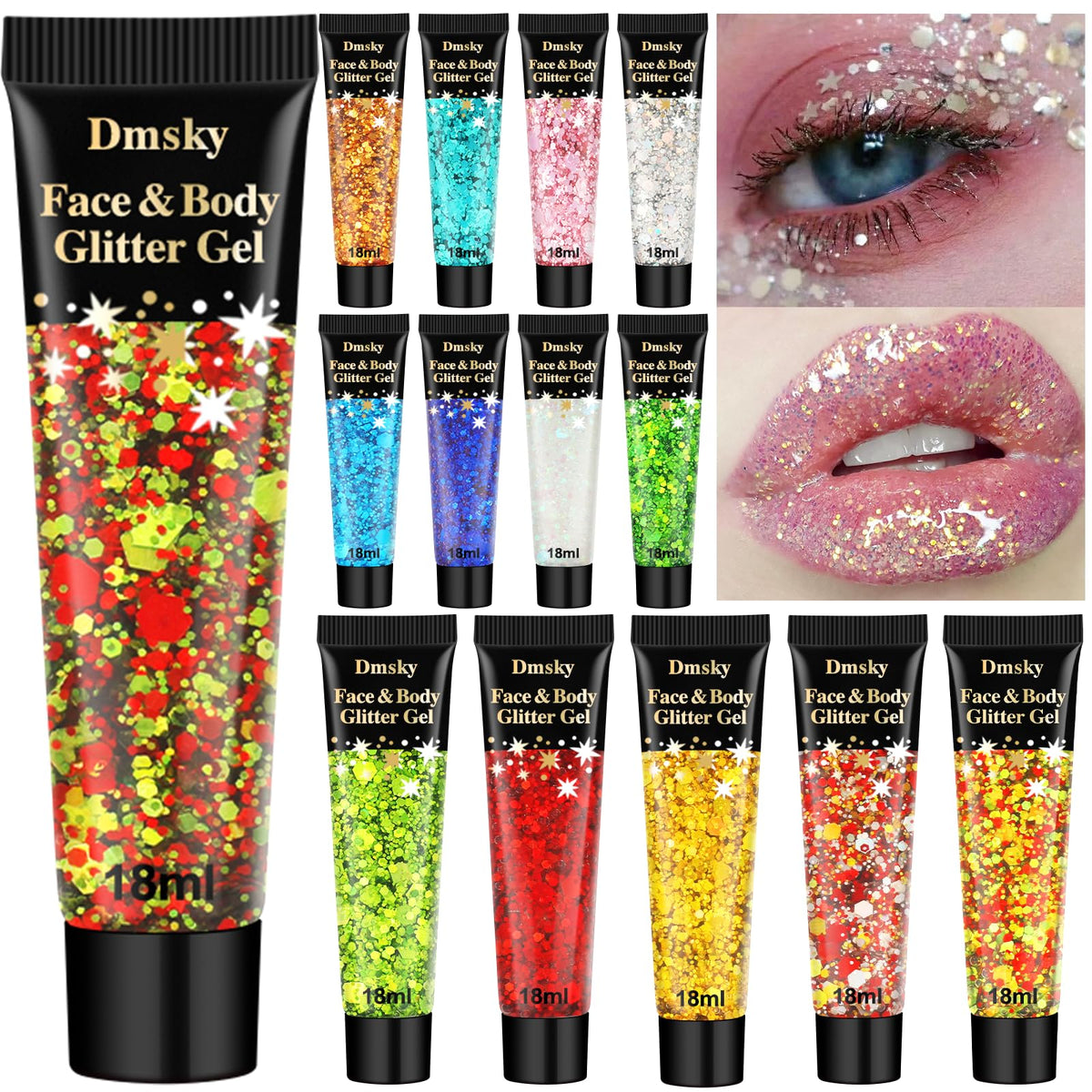 14 Colors Body Glitter,Face Glitter Makeup for Kids Women,Sparkly Chunky Hair Glitter for Eye Lip Nails,Mardi Gras Glitter Makeup Face Paint,Singer Concerts Disco Rave Festival Accessories