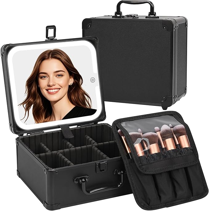 TANTO Travel Makeup Case with LED Mirror, Adjustable Dividers for Women