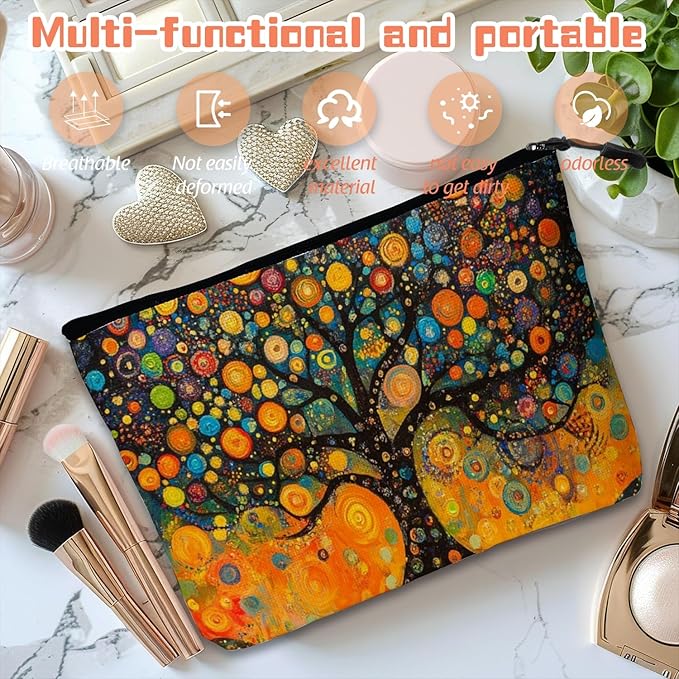 Scribesense Cosmetic Bags Travel Makeup Toilet Case Waterproof Pouch for Women Girls 6.7X9.45inches - Whimsical Chromatic Arbor