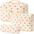 HBselect Quilted Makeup Bag, 3Pcs Cotton Large Travel Makeup Bags Organizer