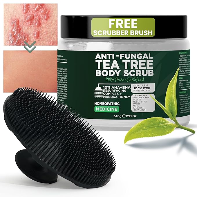 Antifungal Body Scrub with Tea Tree Oil Soothes Itchy Skin & Rashes
