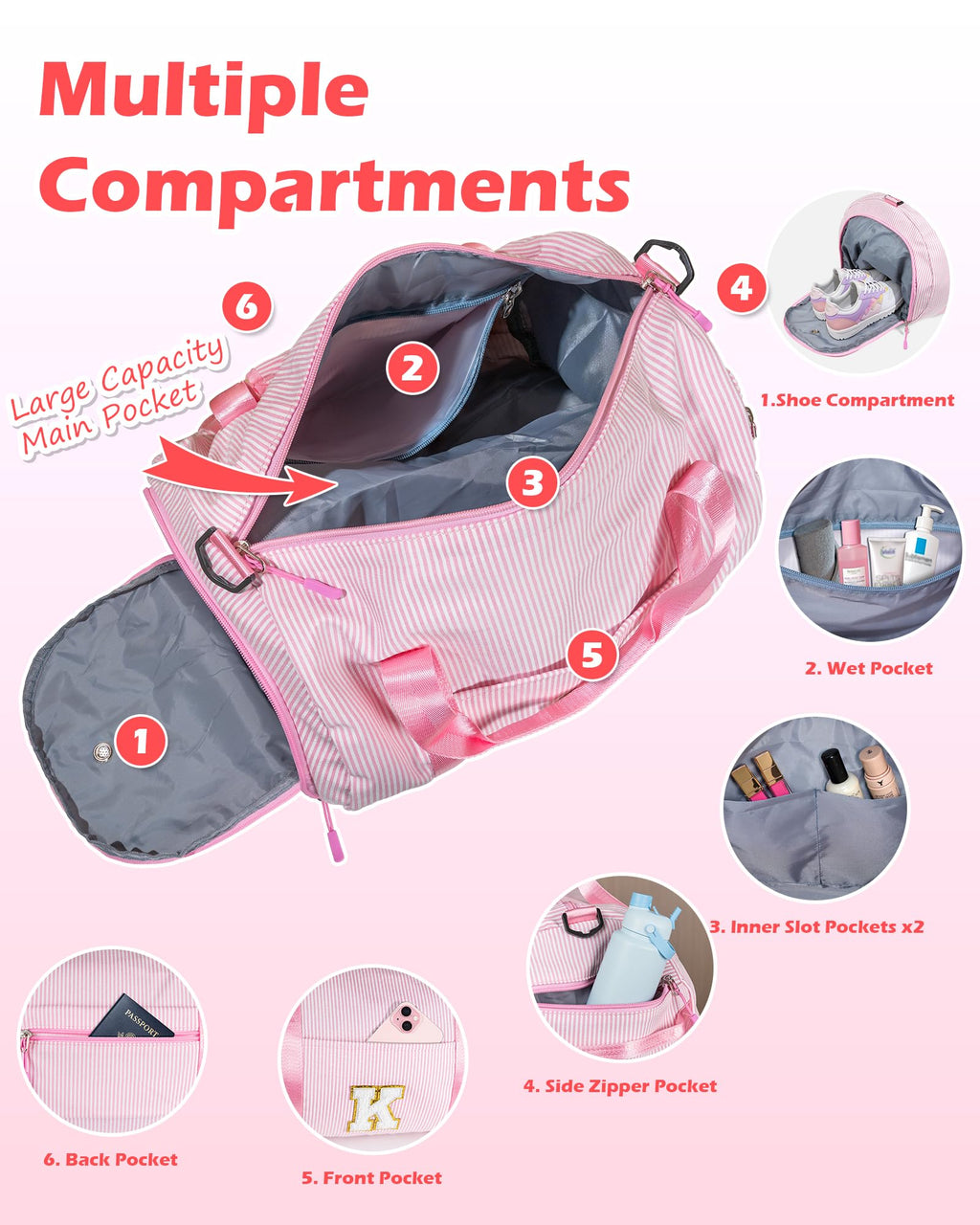 Vogewood Girls Travel Duffle Bag, Kids Initial Overnight Bag, Cheer Up Gift