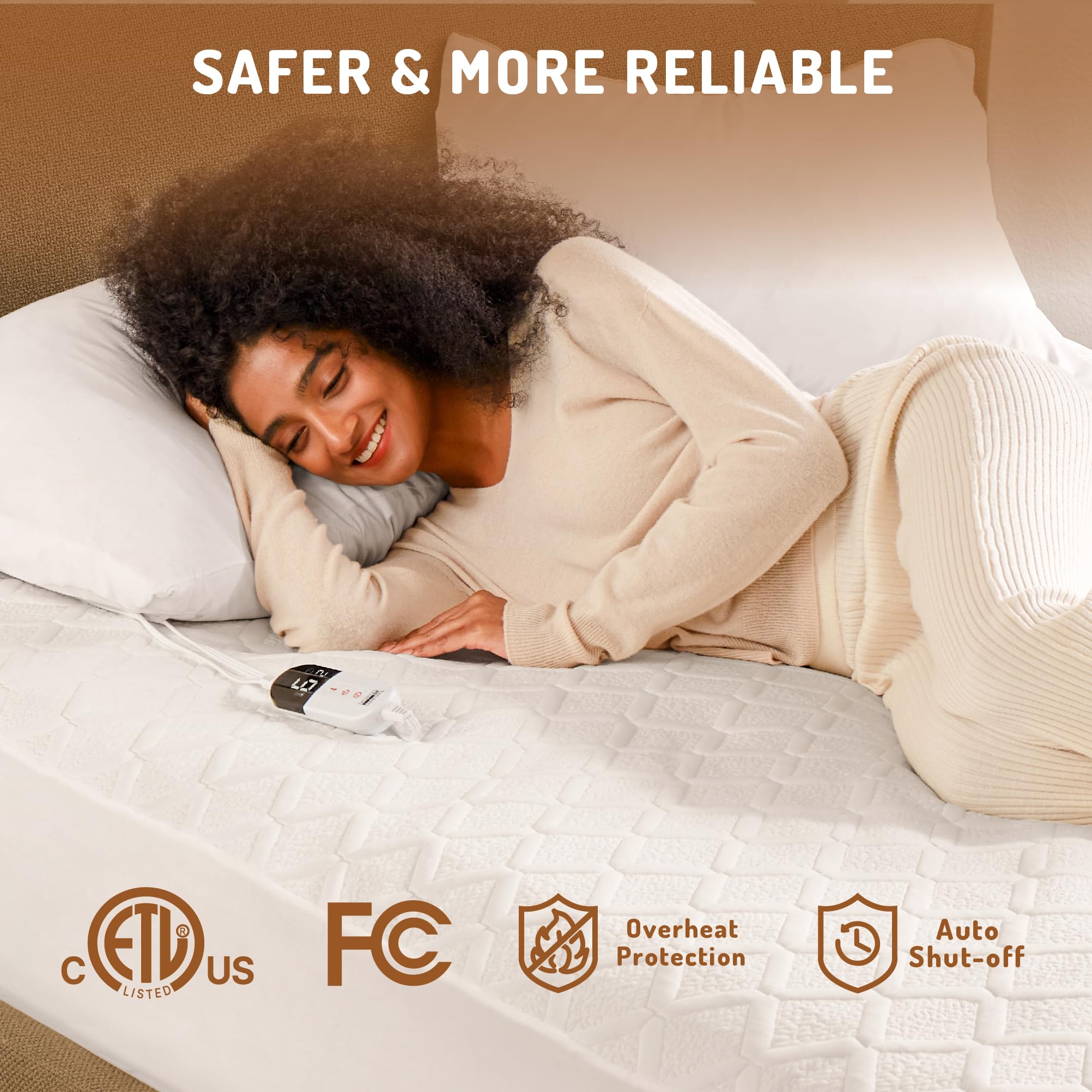 California King Heated Mattress Pad - Degrees of Comfort Electric Bed Warmer with Dual Controllers, 6 Heating Levels, 10-Hour Auto Shut-Off, Breathable Air-Layer, 72" x84