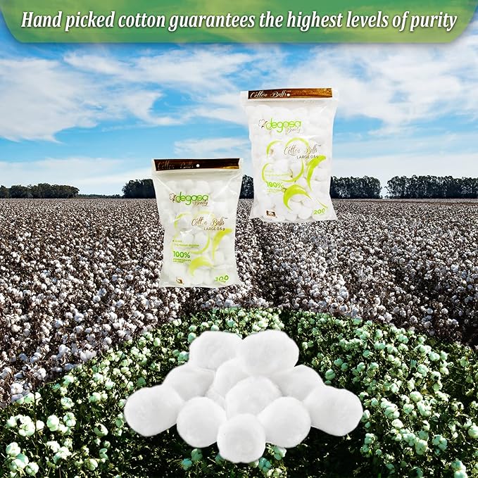 Cotton Balls for Facial Treatments, Nails and Make-Up Removal, Applying Tonics & Cleansers, Multi-Purpose Soft Natural Cotton Balls (Large 200 Count)