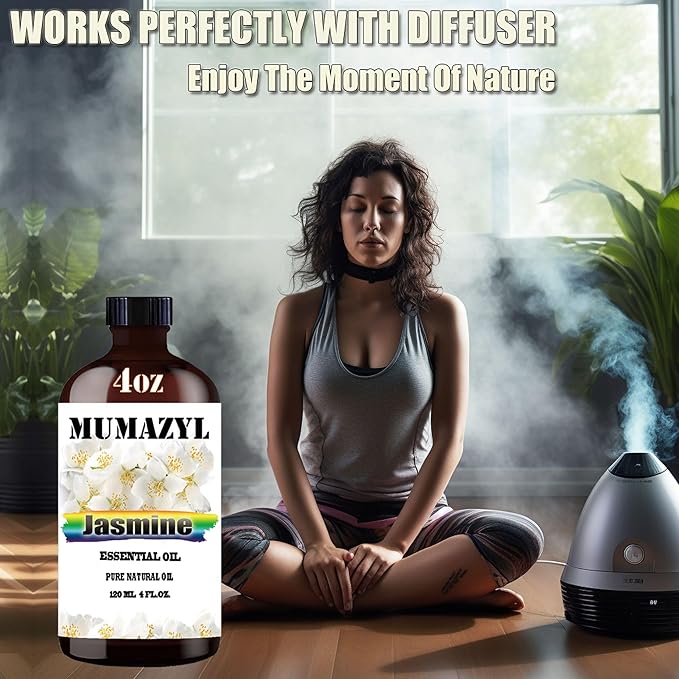 Jasmine Essential Oil, Jasmine Oil 4 Fl Oz 120ML for Diffuser Humidifier Yoga Cleaning DIY Candle Soap Making MUMAZYL Essential Oils