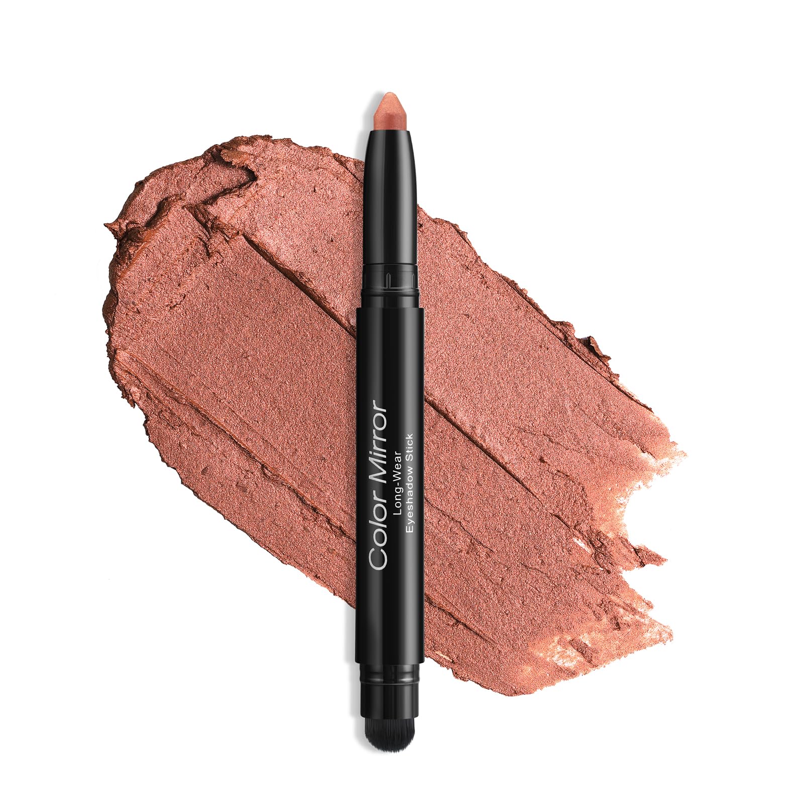 Color Mirror Cream Waterproof Hypoallergenic Eyeshadow Stick, long wear Metallic Glitter Matte Eye Shadow Pencil With Makeup Brush, Eye Brightener, 55 Caramel Metallic