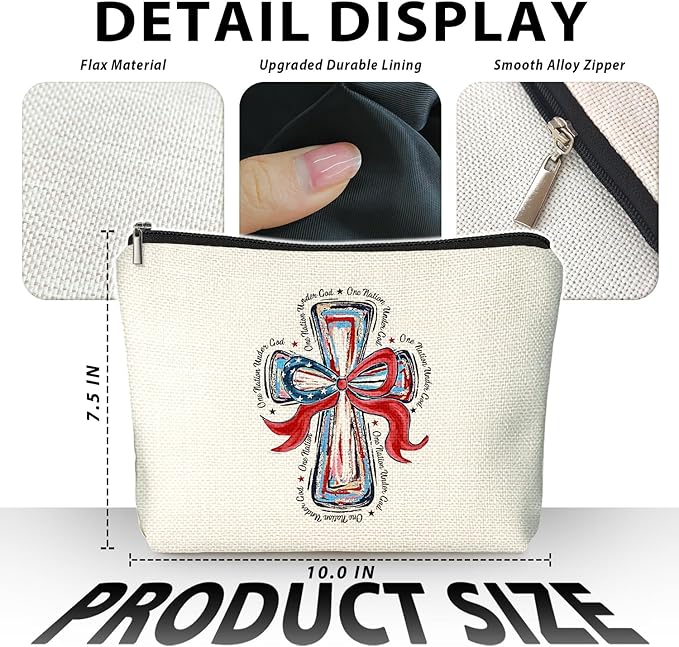 LIANGW American Flag Bow Patriotic Aesthetic 4th of July Makeup Bag,July 4th Girly Cosmetic Bagsfor Women, Red White and Blue USA Toiletry Bag for Women, cosmetic bag, makeup case