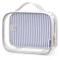Narwey TSA Approved Clear Toiletry Bag for Travel, Waterproof PVC Clear Makeup Bags, Portable Compact Cosmetic Bag Make Up Organizer, Airport Airline Quart Size Compliant Bag (Greyish Blue Stripe)