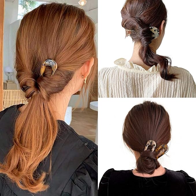 HYFEEL French Hair Forks Tortoise Shell U Shape Updo Hair Pins Clips for Thin Thick Hair, 4.3 inch Classic Cellulose Acetate 2 Prong Bun Hair Sticks Chignon Women Vintage Hairstyle Accessories, 3 Pack
