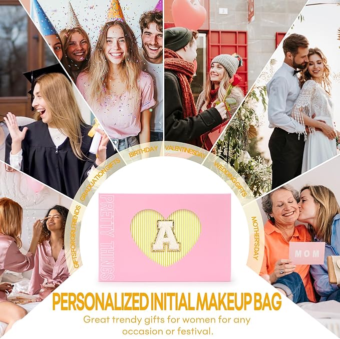 mibasies 2 PCS Initial Makeup Bags for Women: Cosmetic Bag for Travel Toiletry - Personalized Cute Makeup Pouch - Gifts for Grilfriend Wife Moms Bridesmaid - Retirement Travel Gifts - Yellow E